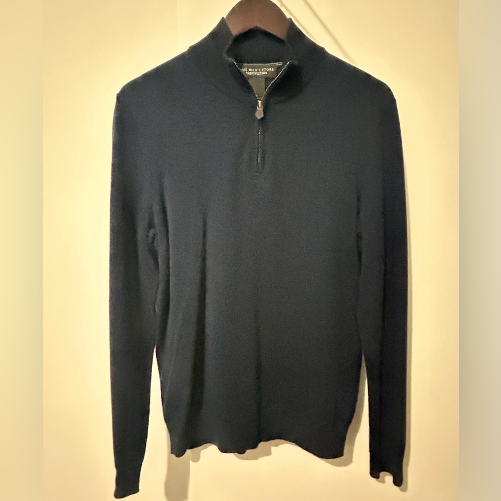 Men’s Navy Quarter-Zip Merino Wool Sweater - Bloomingdale’s - Size Small